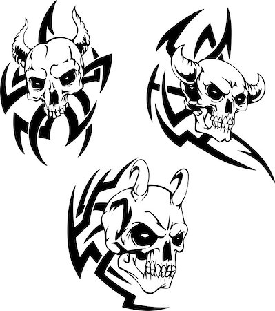 Devil Skulls. Set of black and white vector illustrations. Stock Photo - Budget Royalty-Free & Subscription, Code: 400-07170943