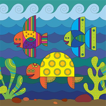 fish clip art to color - Stylize fantasy fishes under water. Stock Photo - Budget Royalty-Free & Subscription, Code: 400-07171369