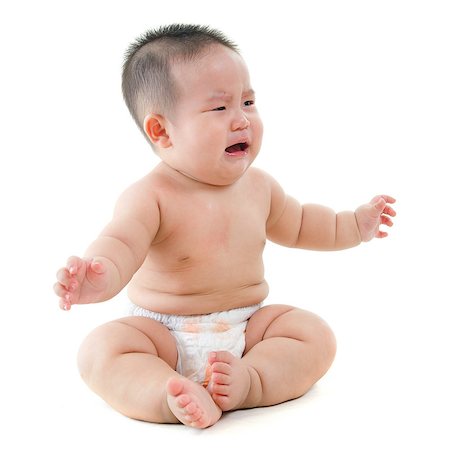 simsearch:400-07171482,k - Full body Asian baby boy crying, sitting isolated on white background Stock Photo - Budget Royalty-Free & Subscription, Code: 400-07171476