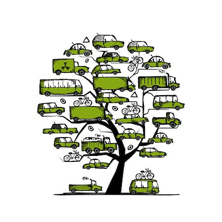 Tree with green cars, transportation concept for your design Stock Photo - Budget Royalty-Free & Subscription, Code: 400-07171937