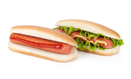 simsearch:400-04587885,k - Two hot dogs with various ingredients. Isolated on white background Stock Photo - Budget Royalty-Free & Subscription, Code: 400-07172522