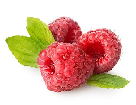 Raspberry with green leaf isolated on white Stock Photo - Budget Royalty-Free & Subscription, Code: 400-07172982
