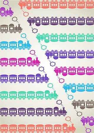 simsearch:400-04992228,k - Cute colored trains with different numbers of carriages Foto de stock - Super Valor sin royalties y Suscripción, Código: 400-07173243