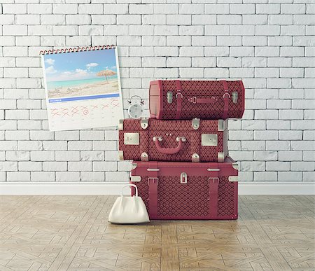 suitcase old - vintage baggage, waiting for the flight time. concept Stock Photo - Budget Royalty-Free & Subscription, Code: 400-07173382