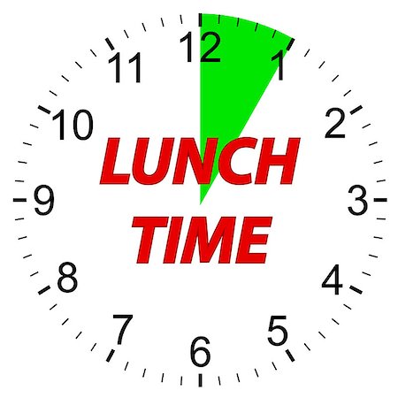 Lunch time clock on a white background. Vector illustration Stock Photo - Budget Royalty-Free & Subscription, Code: 400-07173411