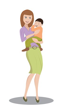 Vector illustration of a young mommy holding child Stock Photo - Budget Royalty-Free & Subscription, Code: 400-07173926