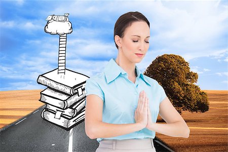 Composite image of peaceful young businesswoman praying while posing Stock Photo - Budget Royalty-Free & Subscription, Code: 400-07187408