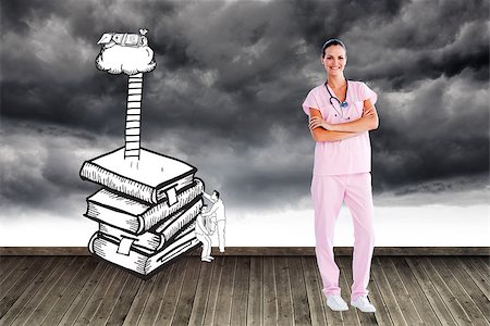 Composite image of isolated beautiful nurse standing in front of the camera with folded arms Stock Photo - Budget Royalty-Free & Subscription, Code: 400-07188858