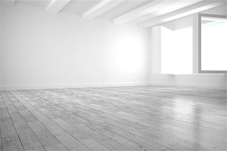 empty room color wall and wood floor - White room with windows and floorboards Stock Photo - Budget Royalty-Free & Subscription, Code: 400-07181670