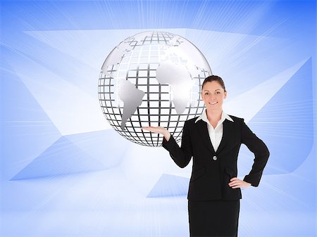 Composite image of charming woman in suit showing a copy space while standing Stock Photo - Budget Royalty-Free & Subscription, Code: 400-07183301