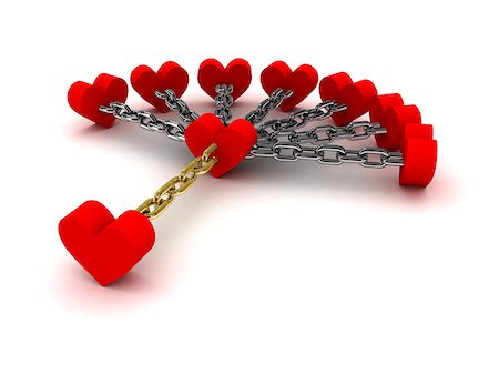 promiscuity - Seven hearts linked with one heart.  Dependence on past relations. Concept 3D illustration. Foto de stock - Super Valor sin royalties y Suscripción, Código: 400-07207876