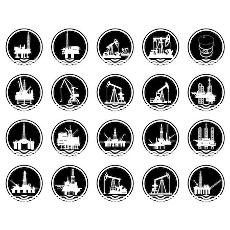 A set of icons with the image of industrial architecture and devices of the oil and gas industry. The illustration on a white background. Stock Photo - Budget Royalty-Free & Subscription, Code: 400-07208023