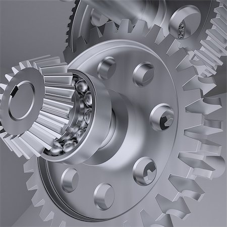 simsearch:700-05803434,k - Metal shafts, gears and bearings. 3d render on gray background Stock Photo - Budget Royalty-Free & Subscription, Code: 400-07208514