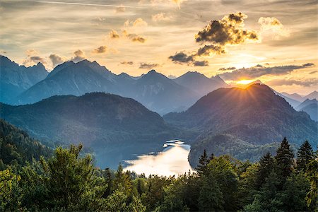 schwangau - Lake Alpsee in the Bavarian Alps of Germany. Stock Photo - Budget Royalty-Free & Subscription, Code: 400-07209636