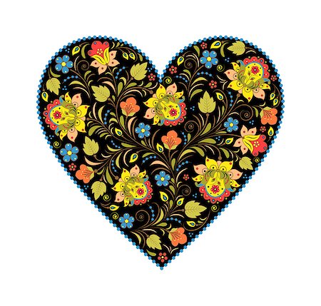 simsearch:400-07049687,k - Vector illustration of floral heart with traditional russian pattern.Khokhloma. Stock Photo - Budget Royalty-Free & Subscription, Code: 400-07214036