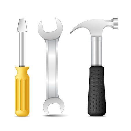 simsearch:400-06560568,k - Screwdriver, wrench and hammer on white background, vector eps10 illustration Photographie de stock - Aubaine LD & Abonnement, Code: 400-07215239