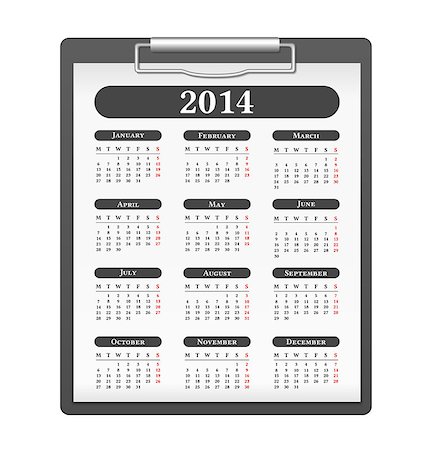 simsearch:400-07215674,k - Clipboard with 2014 calendar, vector eps10 illustration Stock Photo - Budget Royalty-Free & Subscription, Code: 400-07215248