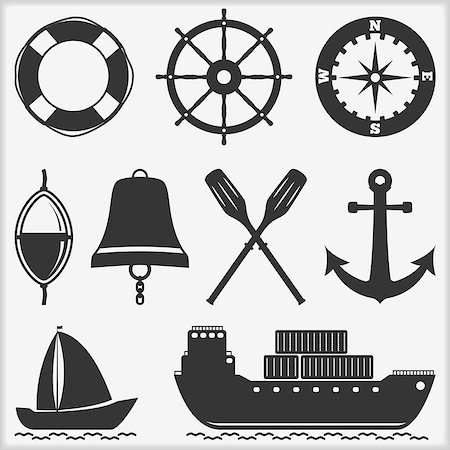 Silhouettes of nautical objects, vector eps10 illustration Stock Photo - Budget Royalty-Free & Subscription, Code: 400-07215243