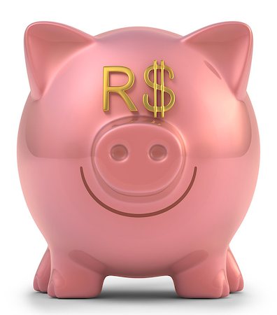 simsearch:400-07218287,k - Piggy bank with eyes Brazilian money sign. Clipping path included. Stock Photo - Budget Royalty-Free & Subscription, Code: 400-07215512