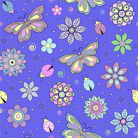 simsearch:400-07049687,k - Vector illustration of seamless pattern with abstract colorful flowers, butterflies and ladybugs Stock Photo - Budget Royalty-Free & Subscription, Code: 400-07215638
