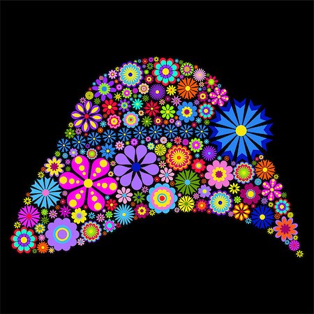 simsearch:400-05287348,k - Illustration of flower hat on black background Stock Photo - Budget Royalty-Free & Subscription, Code: 400-07215632