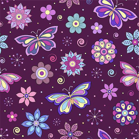 simsearch:400-07049687,k - Vector illustration of seamless pattern with abstract colorful flowers and butterflies Stock Photo - Budget Royalty-Free & Subscription, Code: 400-07215641