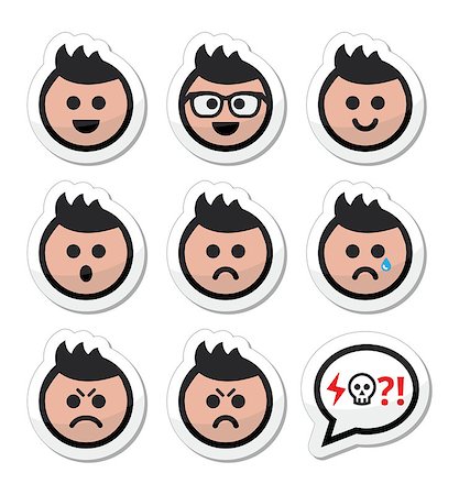simsearch:400-07221782,k - Collection of avatar faces - happy, sad, angry, crying isolated on white Stock Photo - Budget Royalty-Free & Subscription, Code: 400-07215875
