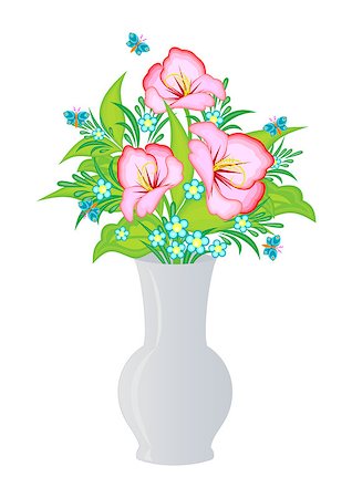 Illustration of abstract flowers in vase and butterflies Stock Photo - Budget Royalty-Free & Subscription, Code: 400-07216547