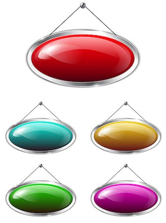 simsearch:400-07215674,k - Blank metallic banners hanging on the wall. Colorful glossy oval tablets. Vector illustration Stock Photo - Budget Royalty-Free & Subscription, Code: 400-07216745