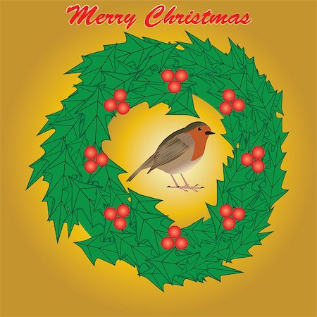 robin - A Christmas Design of a Robin and a Holly Wreath on a gold background Stock Photo - Budget Royalty-Free & Subscription, Code: 400-07217021