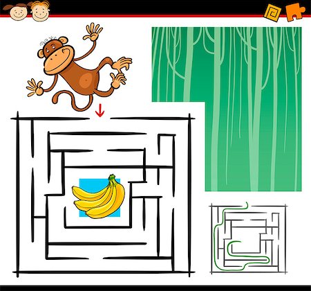 preliminary - Cartoon Illustration of Education Maze or Labyrinth Game for Preschool Children with Funny Monkey Wild Animal Stock Photo - Budget Royalty-Free & Subscription, Code: 400-07217417