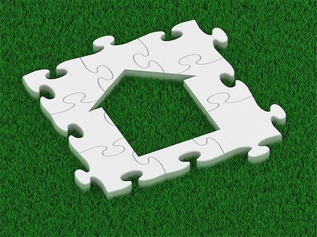 eco house - puzzle house on a grass background Stock Photo - Budget Royalty-Free & Subscription, Code: 400-07218383