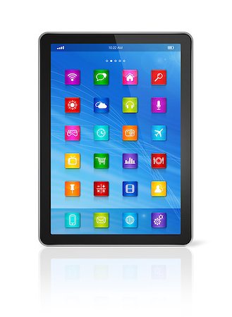 3D Digital Tablet Computer - apps icons interface - isolated on white with clipping path Stock Photo - Budget Royalty-Free & Subscription, Code: 400-07219462