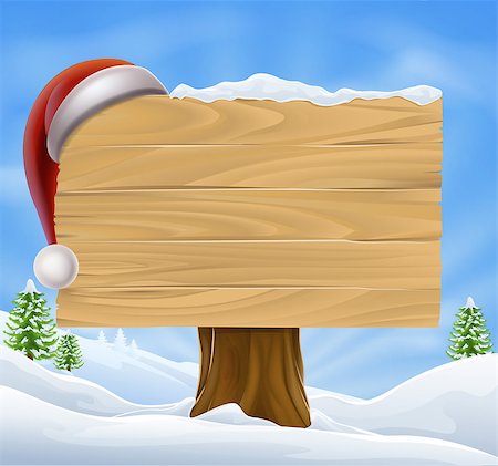 simsearch:400-04229535,k - A Christmas wooden sign with a Santa Hat hanging on it in a snowy winter landscape Photographie de stock - Aubaine LD & Abonnement, Code: 400-07219551