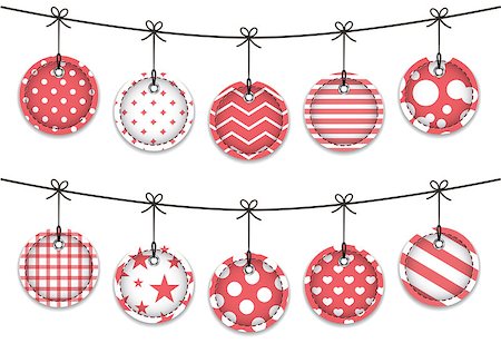 simsearch:400-07215674,k - Red textured labels for Christmas. Hanging baubles. Vector illustration Stock Photo - Budget Royalty-Free & Subscription, Code: 400-07219647