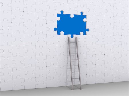 simsearch:400-06172483,k - 3d ladder leaning on wall made of puzzle pieces with some pieces missing Stock Photo - Budget Royalty-Free & Subscription, Code: 400-07210602