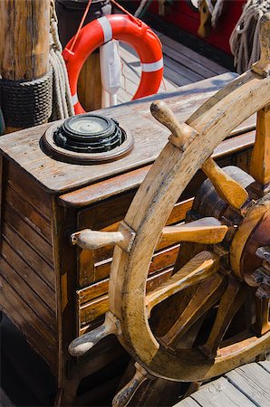 Steering wheel of an old sailing vessel, close up Stock Photo - Budget Royalty-Free & Subscription, Code: 400-07210622