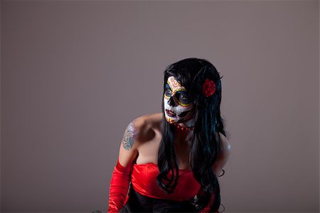 Expressive sugar skull girl, Day of the Dead and Halloween theme Stock Photo - Budget Royalty-Free & Subscription, Code: 400-07210690
