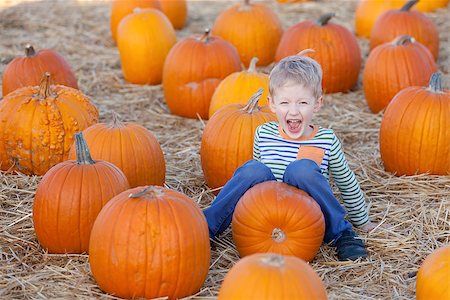 cute laughing boy having fun at the pumpkin patch Stock Photo - Budget Royalty-Free & Subscription, Code: 400-07211171