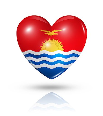 Love Kiribati symbol. 3D heart flag icon isolated on white with clipping path Stock Photo - Budget Royalty-Free & Subscription, Code: 400-07211454