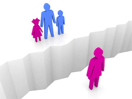 simsearch:400-06207242,k - Woman and man with children split on sides, separation crack. Concept 3D illustration. Stock Photo - Budget Royalty-Free & Subscription, Code: 400-07212188