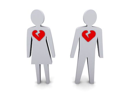 simsearch:400-06207242,k - Man and woman with broken hearts. Concept 3D illustration. Stock Photo - Budget Royalty-Free & Subscription, Code: 400-07212182
