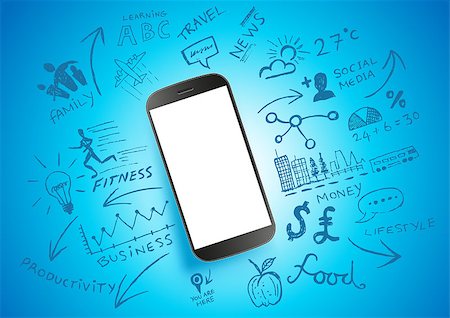symbol for intelligence - Mobile Productivity. Modern mobile device with communication doodles. Stock Photo - Budget Royalty-Free & Subscription, Code: 400-07212288
