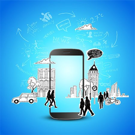 symbol for intelligence - Mobile Productivity. Modern mobile device with communication doodles. Stock Photo - Budget Royalty-Free & Subscription, Code: 400-07212290