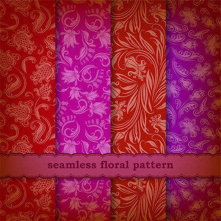 simsearch:400-05879441,k - Set of 4 seamless floral pattern. Decorative flowers on a background. In vintage style. EPS10. Stock Photo - Budget Royalty-Free & Subscription, Code: 400-07212605