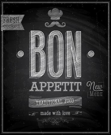 Vintage Bon Appetit Poster - Chalkboard. Vector illustration. Stock Photo - Budget Royalty-Free & Subscription, Code: 400-07212687