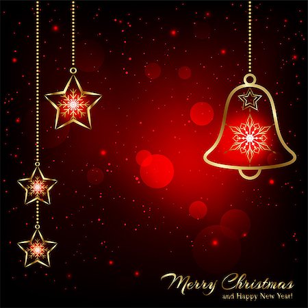 simsearch:400-07103223,k - Sparkling Red Gold Christmas Bell Snowflakes Greeting Card Stock Photo - Budget Royalty-Free & Subscription, Code: 400-07212715