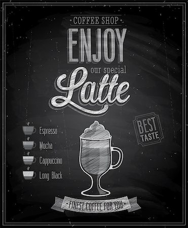 simsearch:400-07222092,k - Vintage Latte Poster - Chalkboard. Vector illustration. Stock Photo - Budget Royalty-Free & Subscription, Code: 400-07212996