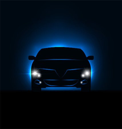 Illustration silhouette of car with headlights in darkness - vector Stock Photo - Budget Royalty-Free & Subscription, Code: 400-07213272