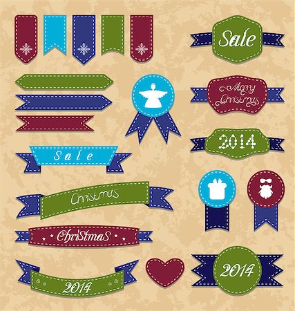 simsearch:400-07222092,k - Illustration Christmas set geometric emblems and ribbons - vector Stock Photo - Budget Royalty-Free & Subscription, Code: 400-07213378
